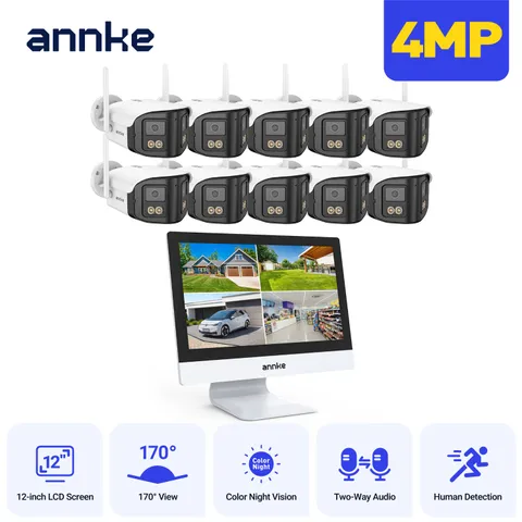 ANNKE 10CH 12'' Monitor Wireless 4MP Dual Lens Security Camera System 2 Way Talk