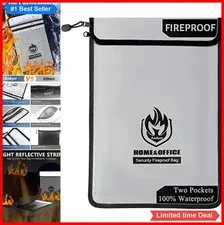 Fireproof Document Bag 15x11 Inch Waterproof Money Pouch 2 Pockets Reflective