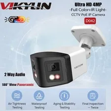 Vikylin 4MP POE IP Camera Dual Lens Panoramic 2-Way Audio IR+Color Night Vision