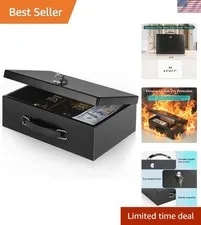 Fireproof Document Box with Key Lock, Fire Safe Box, Black | Fire and water r...