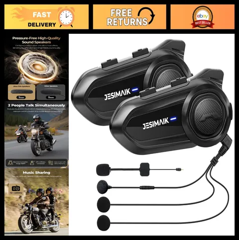 Motorcycle Bluetooth Headset Intercom System, 2-Way Communication, Noise Cancell