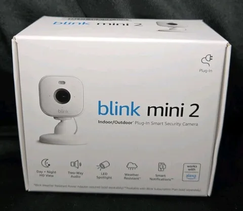 White Blink Mini 2 Indoor Outdoor 1080P Plug-in Smart Security Camera New 1 Unit