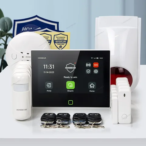 HOMSECUR Wireless WIFI 4G 2G LCD Home House 7" Alarm System+4*PIR+Door Sensor