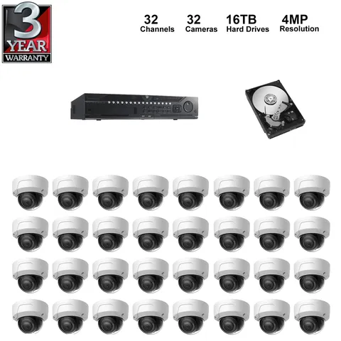 NVR Kit: 32 Channel NVR+16TB HDD+4MP Dome IP Camera