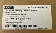 Zosi Digital Security Camera 4 Pack 4AK-1062B-WS-US Open Box No Manual