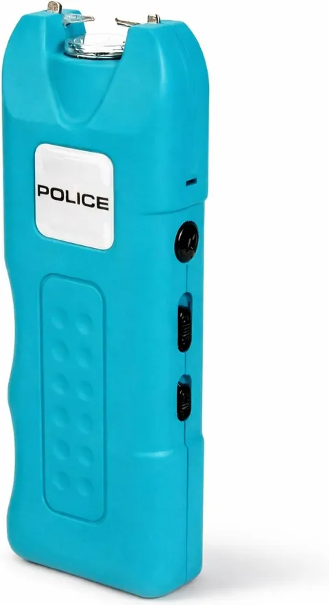 POLICE Stun Gun 628 Rechargeable with LED Flashlight Siren Alarm Blue