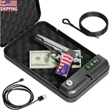 Portable Gun Safe Keypad Security Compact Silent Pistol Lockbox W/ Cable New