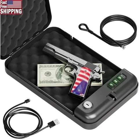Portable Gun Safe Keypad Security Compact Silent Pistol Lockbox W/ Cable New