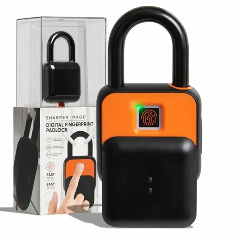 BRAND NEW SHARPER IMAGE DIGITAL RECHARGABLE FINGERPRINT PADLOCK 
