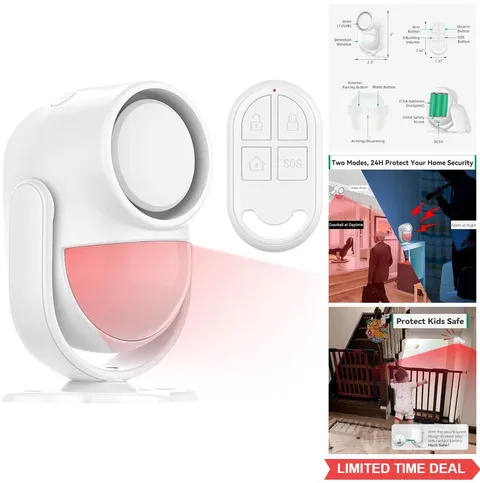 Motion Sensor Alarm 125dB Siren 328ft Remote PIR Detector Indoor Wireless