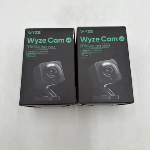 Lot Of 2 Wyze Cam V4 2.5K Color Night Vision Indoor/Outdoor Black Google Alexa