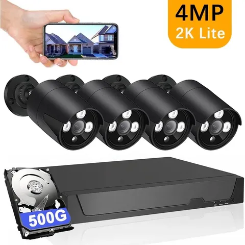 Wired Security Camera System Outdoor, 4Pcs Surveillance CCTV Bullet Cameras for