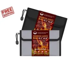 Zippered Fireproof Money Bag Set - 2-Pack 8.1"x4.8" for Travel Essentials