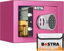 Bostra Fireproof Safe  w/Sensor Light, Keys, Digital Keypad Pass Code, Hot Pink