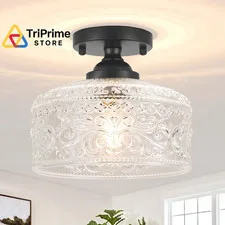 Daunton Small Semi Flush Mount Ceiling Light Fixture, Vintage 9.45in, Black