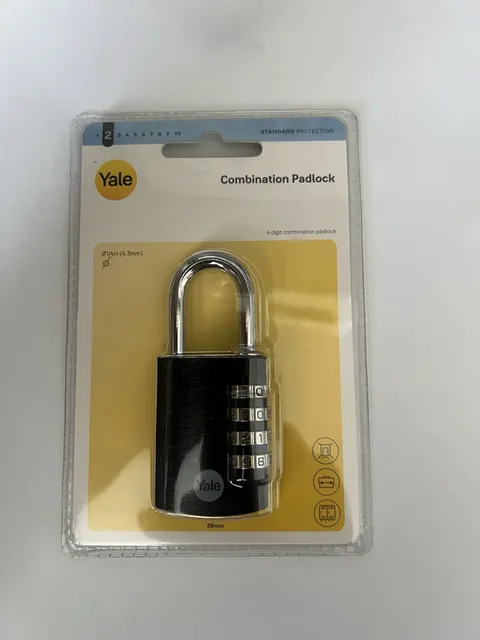 Yale 4-Digit Combination Padlock 38mm, 1/4in Shackle Black/Silver Steel