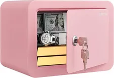0.23 Cubic Small Safe Box for Home, Mini Safes for Kids, Pink Safe with Key, Sec