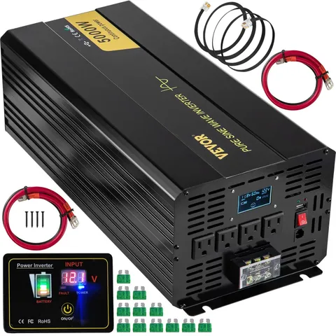 Pure Sine Wave Inverter, 5000 Watt, Power Inverter, DC 12V to AC 120V Car Invert