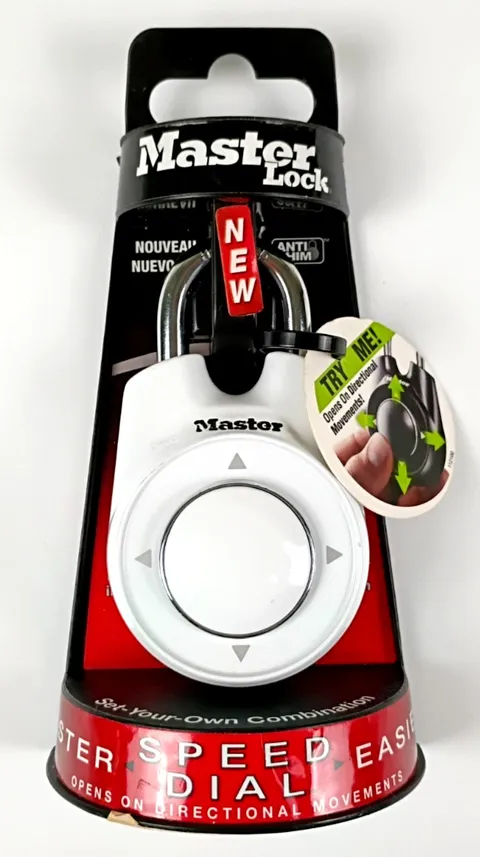 Master Lock Padlock Speed Dial White Opens on Directional Movements NEW GG1609
