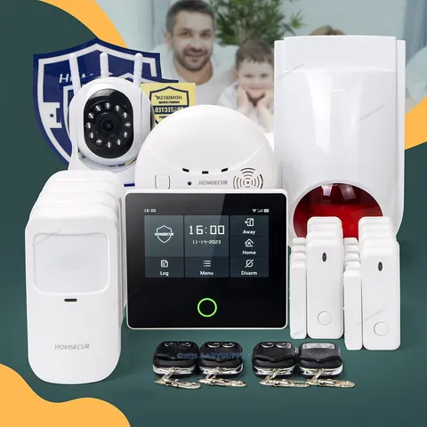 HOMSECUR Wireless WIFI 4G 2G Home Alarm System Touch Screen+Wireless IP Camera