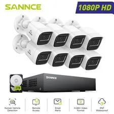 SANNCE 8CH DVR 1080P Video Security Camera System CCTV Outdoor Human Detection