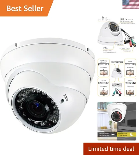 Weatherproof HD 1080P Dome Security Camera with Manual Zoom and Night Vision