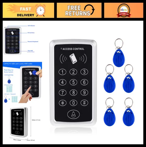 Stand-Alone Password Keypad Door Access Control System + 5 Key Fobs for Home Sec