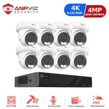 Anpviz 4K 8CH NVR 4MP POE AI Outdoor IP Security Camera System Color Night Audio