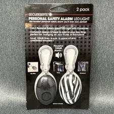 2 pack Securebrite Personal Safety Alarm LED Light Carabiner Black White 100DB