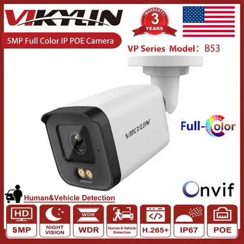 Vikylin 5MP Security IP PoE Camera Full Color Outdoor Weatherproof ONVIF Metal