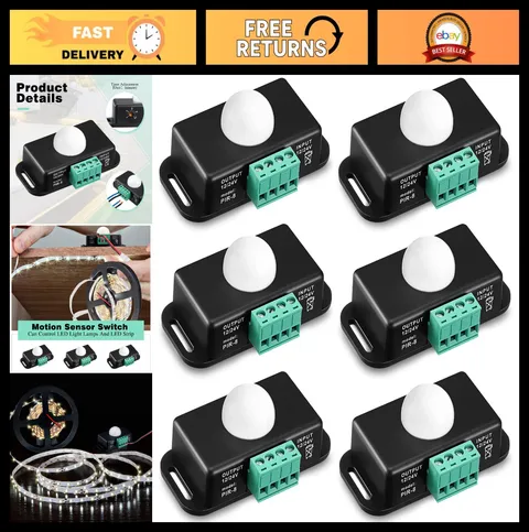 6 Pack PIR Motion Sensor LED Light Switch - 12V/24V Infrared Detector with Timer