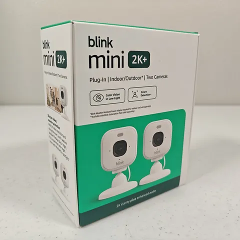 NEW 2 PACK Blink Mini 2k+ Cameras Indoor/Outdoor Plug-in 2K Video WHITE