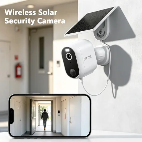 INFIYA Outdoor Home Solar Security Camera Wireless 2K 2-Way Audio PIR Detection
