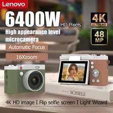 Lenovo 2026 4K CCD Digital Camera 64MP HD, Retro Portable Camera with Flip Scree
