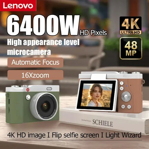 Lenovo 2026 4K CCD Digital Camera 64MP HD, Retro Portable Camera with Flip Scree