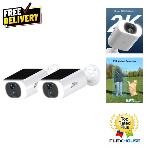 2-Cam Solar-Powered Security Camera Pack with Live Alerts & Alexa Compatibility