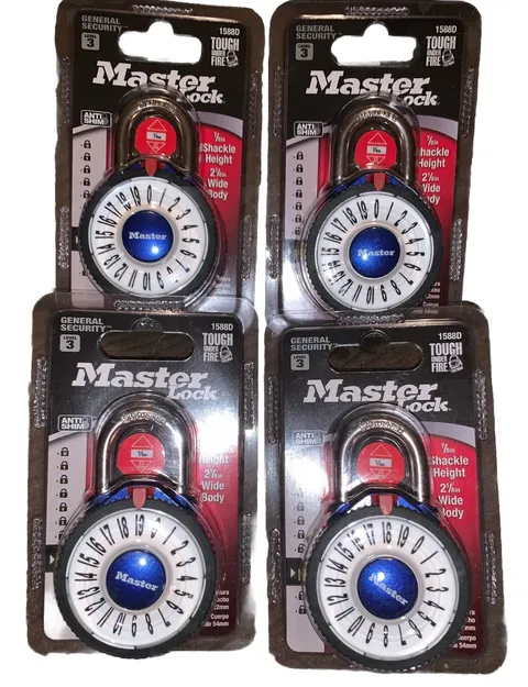 4 Pack Master Lock Magnified Combination Padlock 1588D Blue Level 3