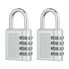Combination Padlock (Medium, Silver)(2 Pcs), 3-Digit Shackle Code Locks
