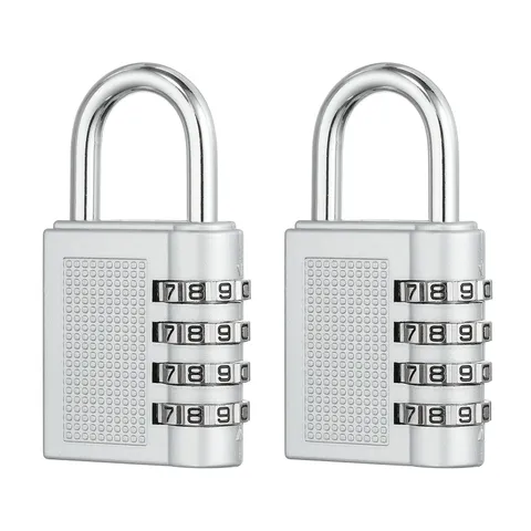 Combination Padlock (Medium, Silver)(2 Pcs), 3-Digit Shackle Code Locks