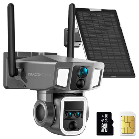 4G LTE Cellular Security Camera Outdoor, 4K Wireless Solar Bullet-PTZ Cam, 3 ...