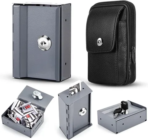 2 Pcs Portable Lock Metal Pocket with Waist Bag for Winners Bank Casino Large Ca