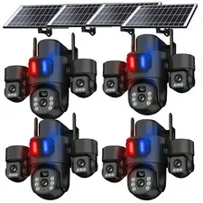 1-4Pack WiFi 6MP Solar Powered 3-Lens  Security Camera FHD Surveillance Camera