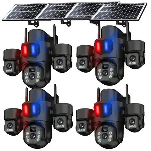 1-4Pack WiFi 6MP Solar Powered 3-Lens  Security Camera FHD Surveillance Camera