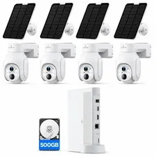 Solar Security Cameras Wireless Outdoor, 4MP Battery PTZ 355° with 10CH NVR &...
