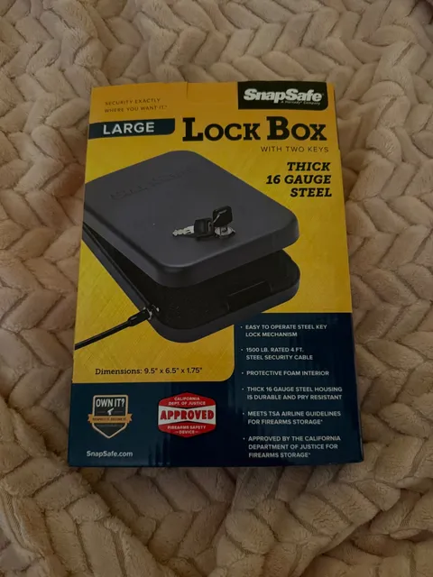 SnapSafe Lock Box W/2 Keys -Large-9.5"X6.5"x1.75"-Thick 16 Gauge Steel-New