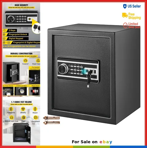 Security Safe Box 1.7 Cubic Feet Fingerprint Key Lock Password Steel Steel