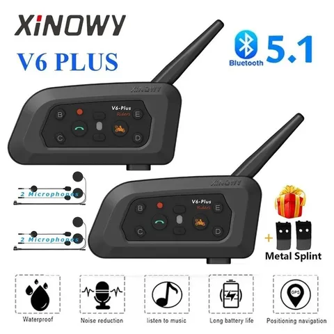V6 plus Motorcycle Helmet Bluetooth Headset Intercom 1200M Interphone
