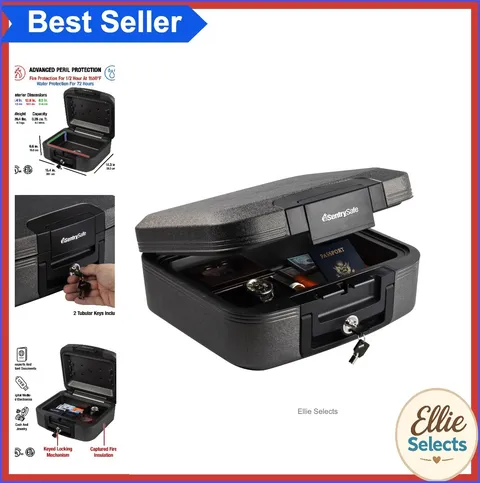 Fire and Water Resistant Chest Safe 0.28 Cu Ft Keyed Lock with Handle Valuables