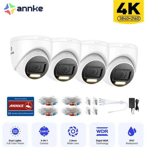 ANNKE 4pcs 4K Video CCTV Security Camera 8MP Color Night Vision Outdoor IP67 WDR