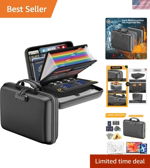 Fireproof File Organizer with Lock, Hard-Shell Case Fireproof Document Box wi...